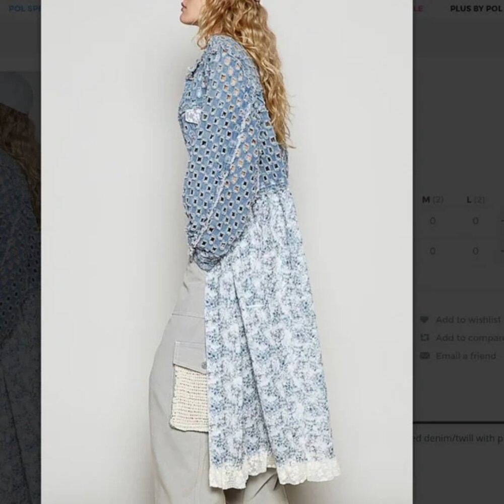 POL Long Denim Cardigan Jacket with Floral Print Size Various